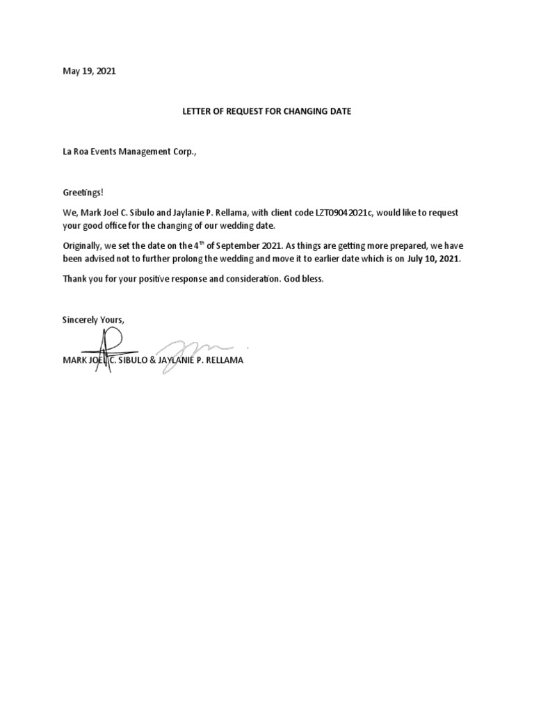 Letter of request for changing date pdf