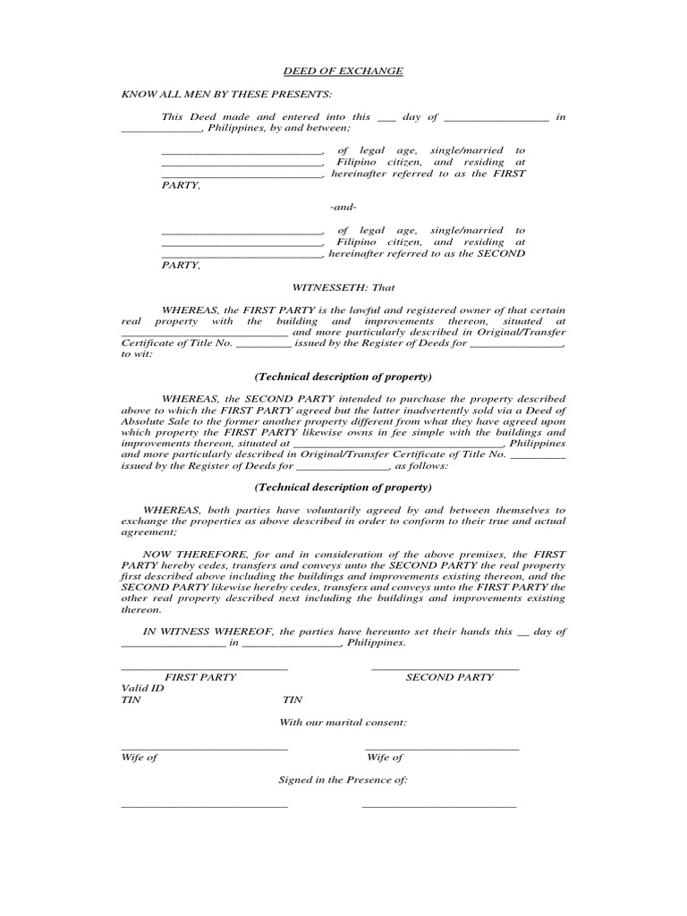 Deed of Exchange PDF Deed Natural Resources Law