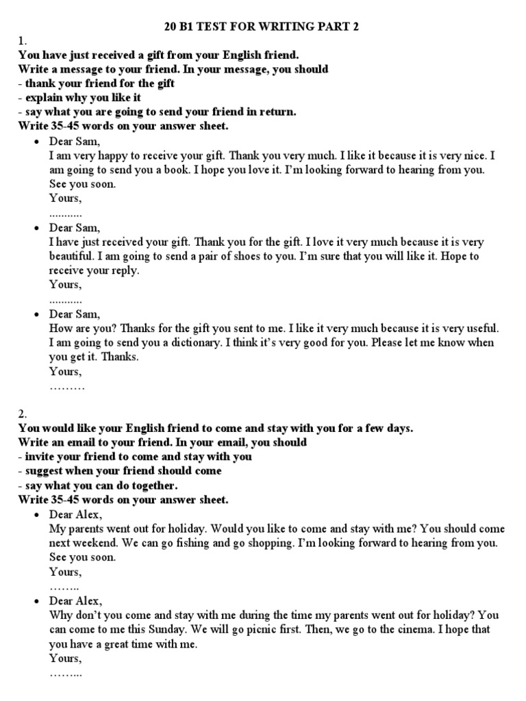 B1 Writing Test: Email Responses | PDF
