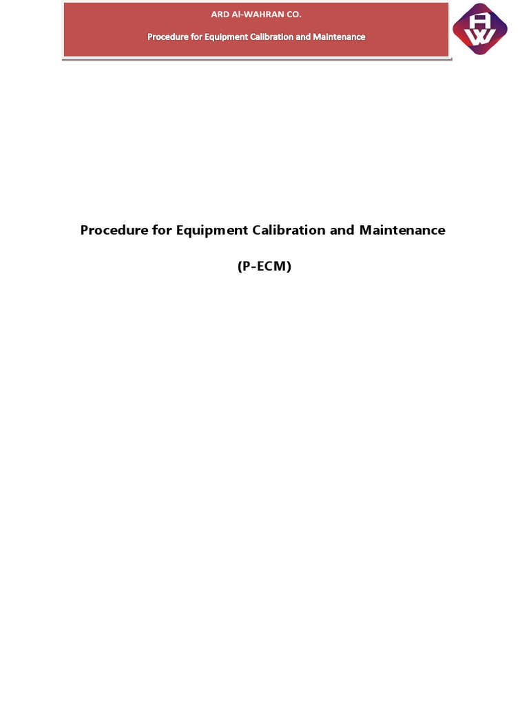 Procedure For Equipment Calibration and Maintenance PDF Calibration