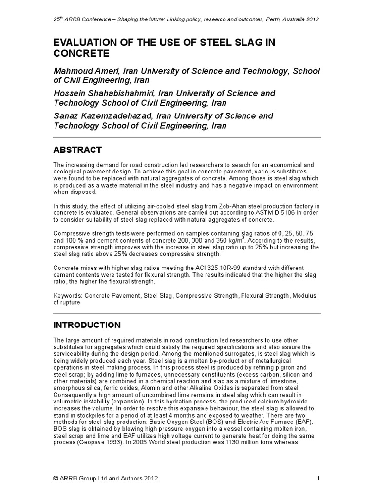 Evaluation of The Use of Steel Slag in Concrete | PDF | Construction ...