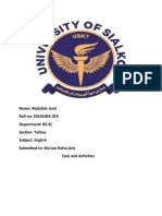 Name: Abdullah Jaral Roll No: 20101002-019 Department: BS-SC Section: Yellow Subject: English Submitted To: Ma'am Hafsa Aziz Quiz and Activities