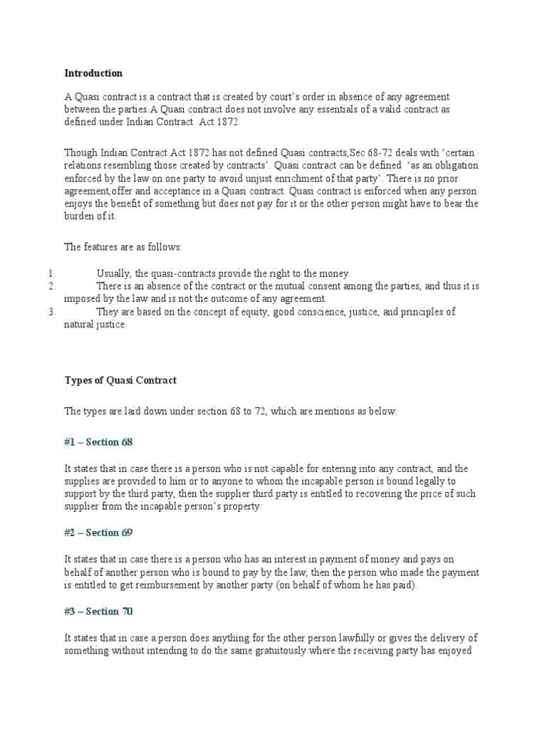 Types of Quasi Contract 1 Section 68 PDF Law Of Obligations