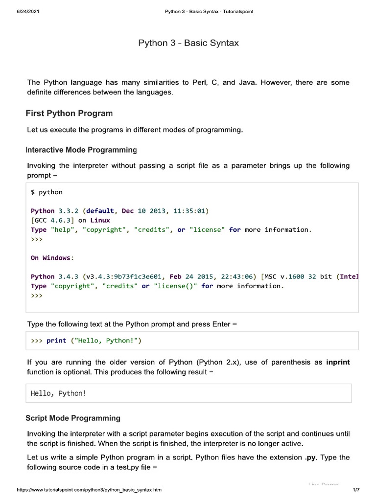Python 3 - Basic Syntax | PDF