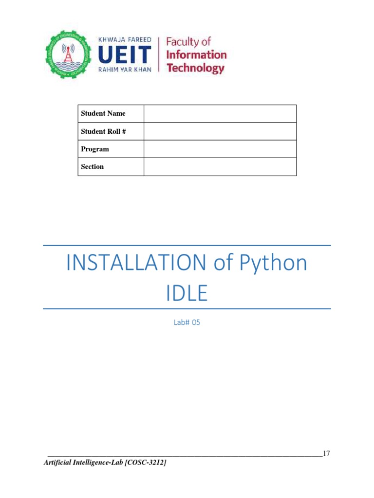 Installation of Python Idle: Student Name Student Roll # Program ...