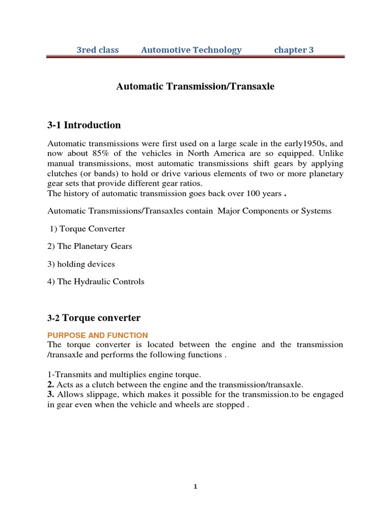 3red Class Automotive Technology Chapter 3 PDF Transmission