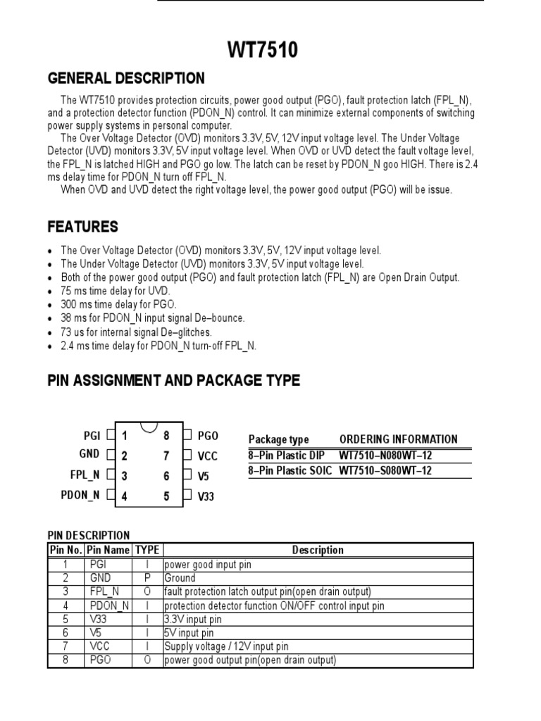 Weltrend Semiconductor, Inc. WT7510: General Description | PDF