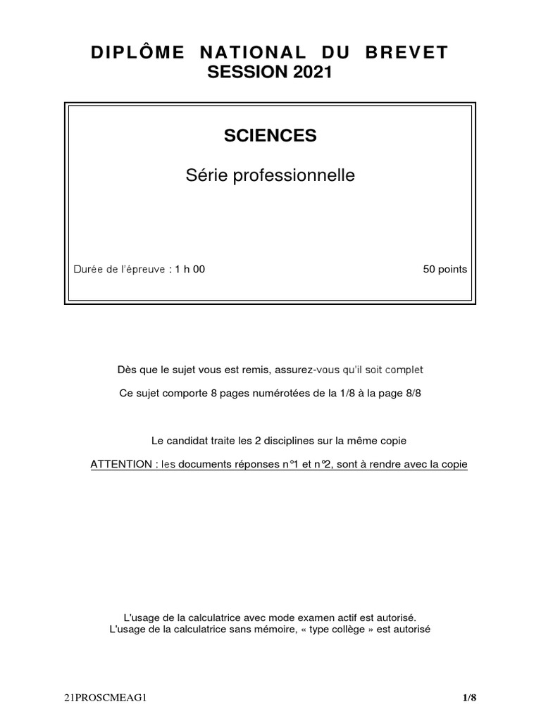 Sujet Brevet Maths 2023 Professionnel Sciences - Série Professionnelle | PDF | Plaie | Rotation