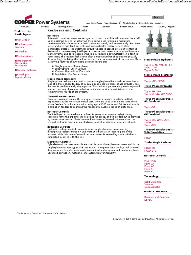 Reclosers and Controls Cooper Power Systems PDF