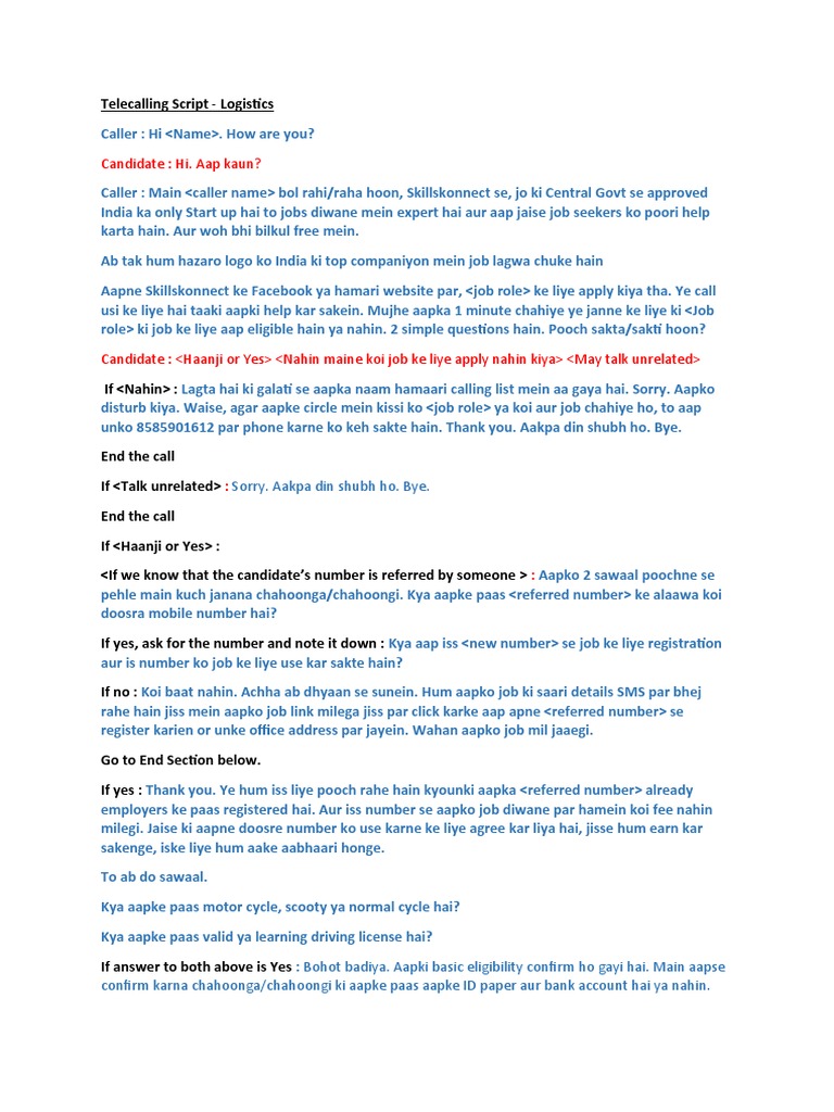 Calling Script For Logistics Jobs | PDF | Document | Government And ...