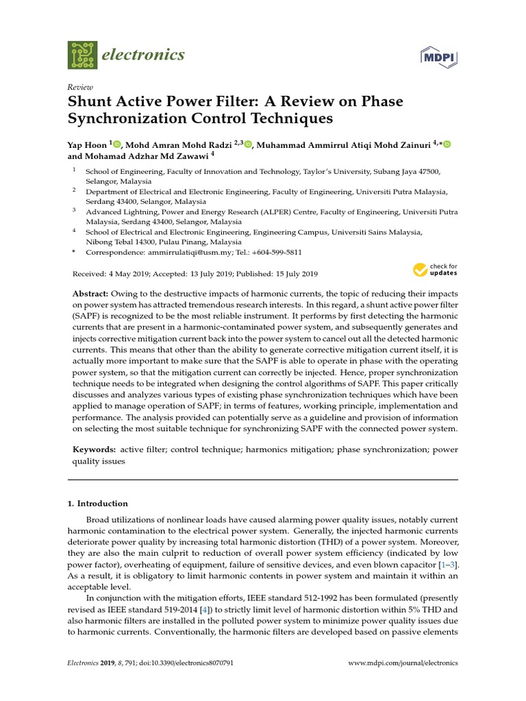 Electronics: Shunt Active Power Filter: A Review On Phase ...