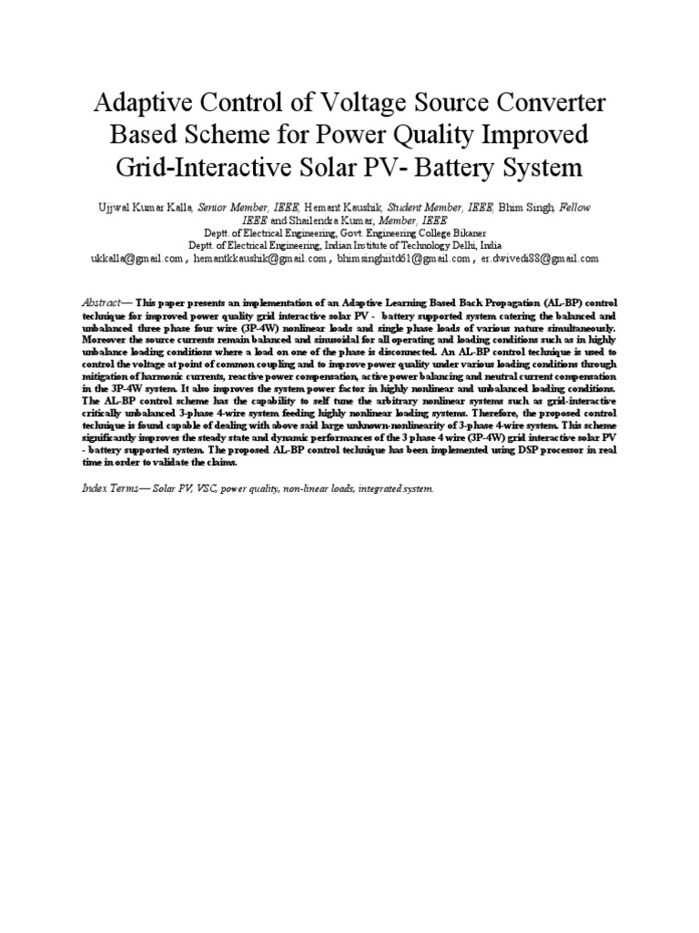 Adaptive Control of Voltage Source Converter Based Scheme For Power ...