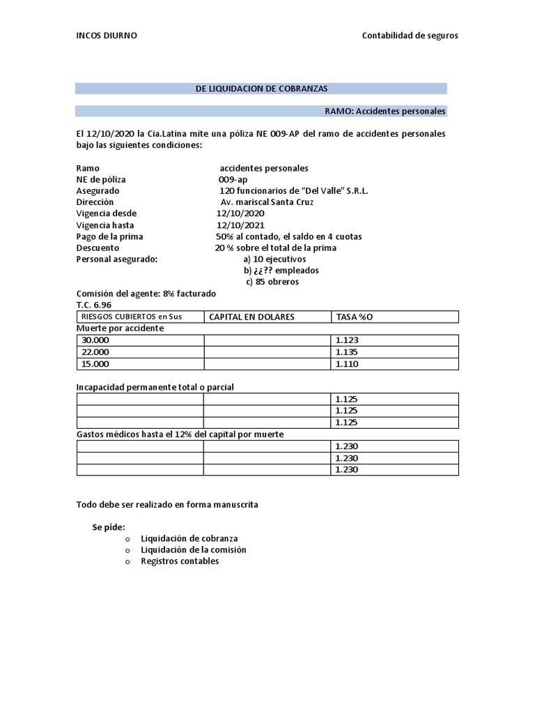Liquidación de Cobranza de Seguros | PDF