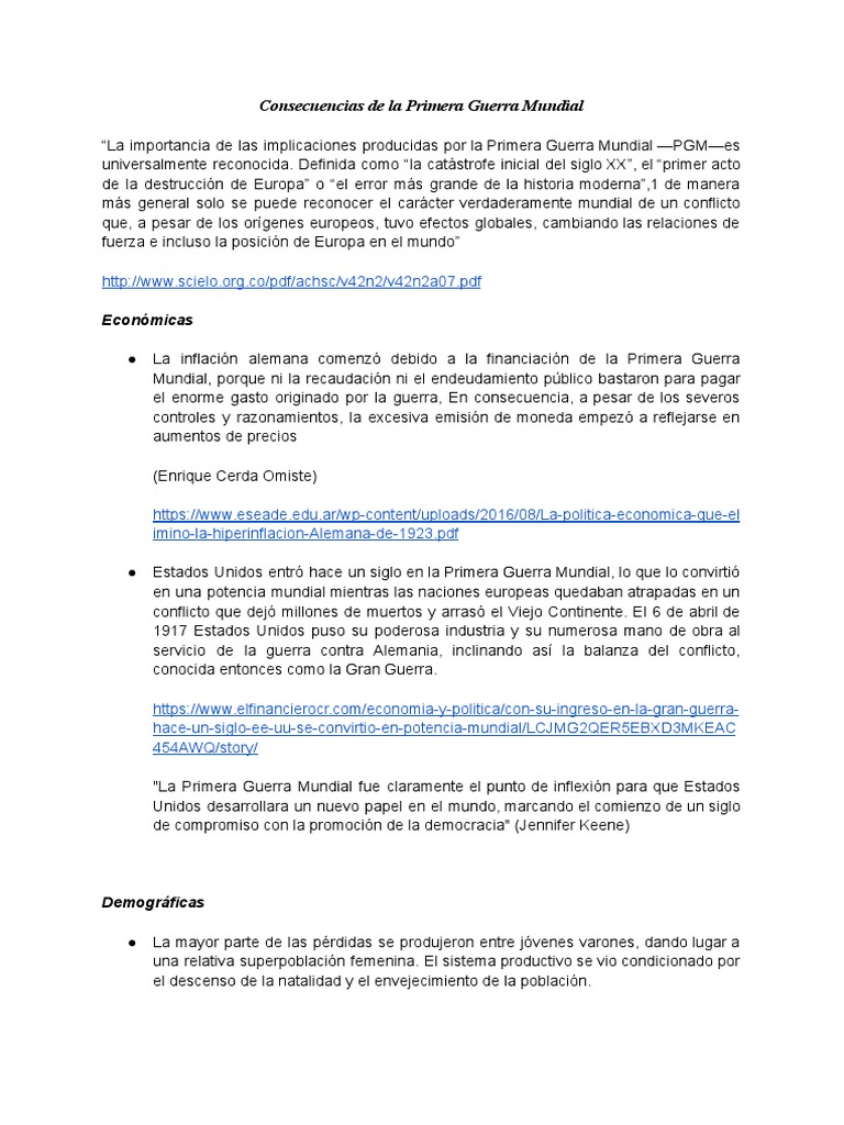 Impacto Global de la Primera Guerra Mundial | PDF | Tratado de ...