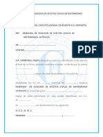 Demanda Cesacion de Efectos Civiles de Matrimonio Catolico