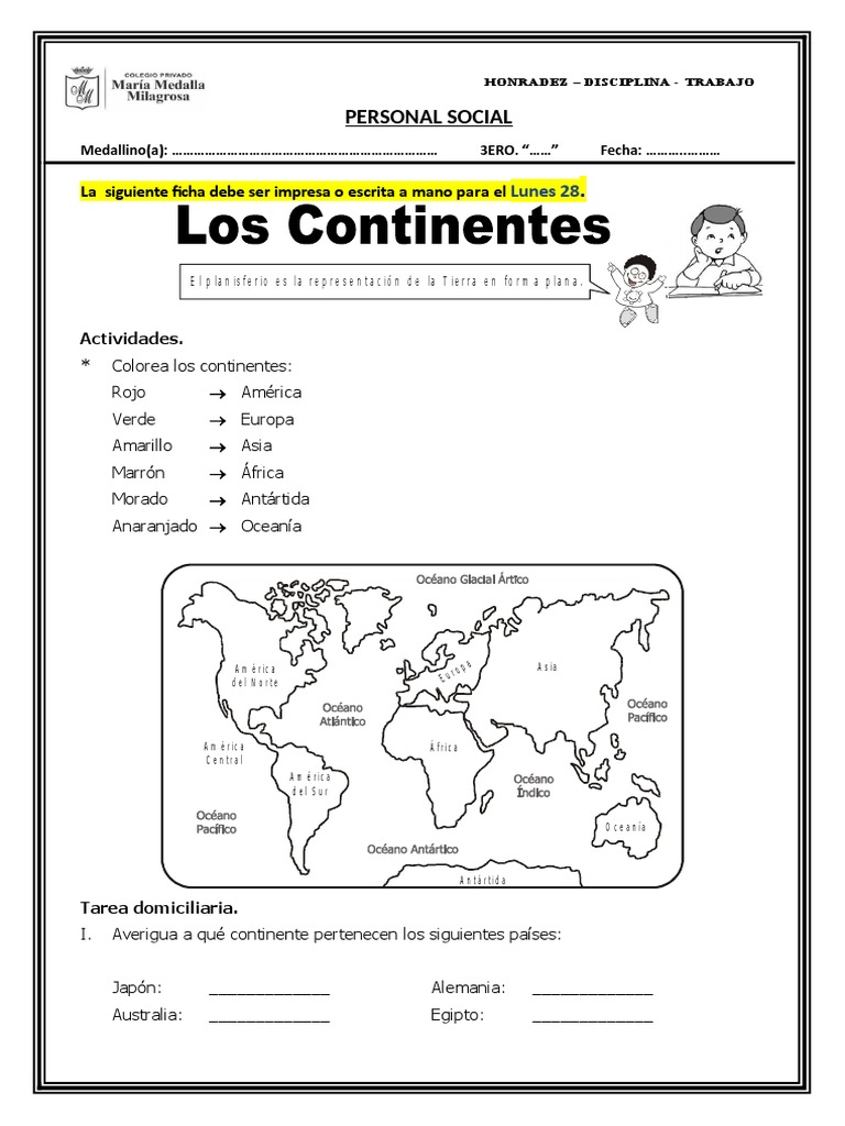 Actividades sobre los Continentes para Niños | PDF | Antártida | Asia, image size:768x1024