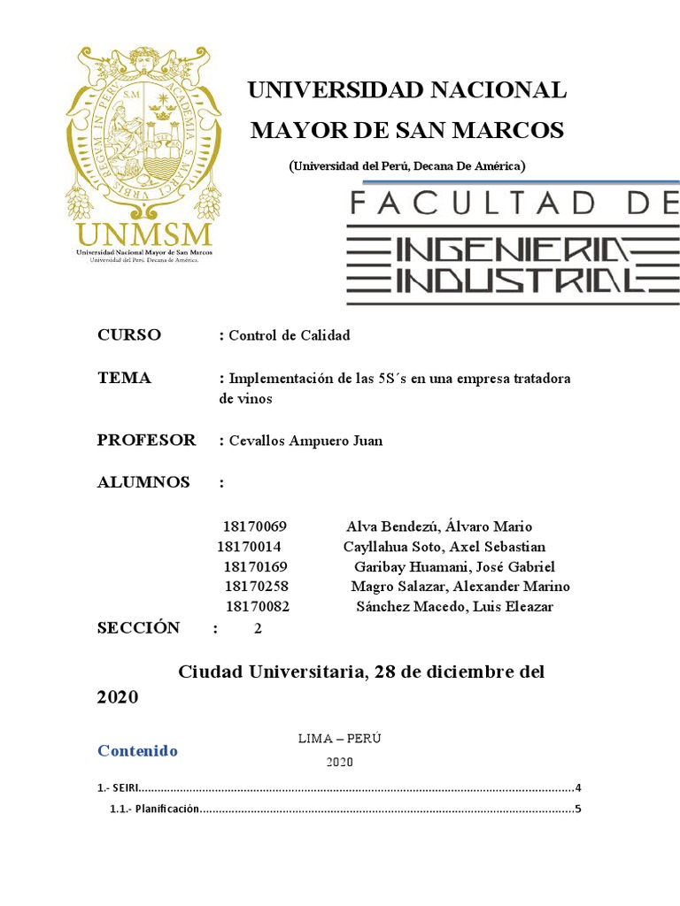 Implementacion De Las 5s S Pdf Vino Planificación