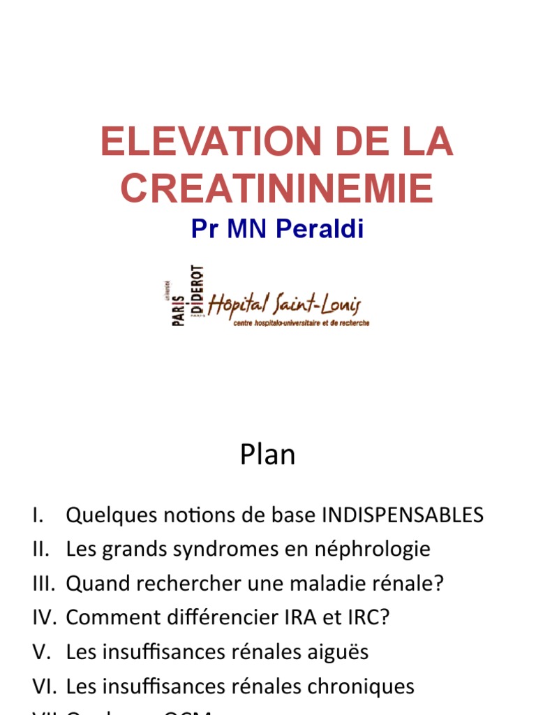 Élévation de la Créatininémie : Guide Néphrologique | PDF | Urologie ...