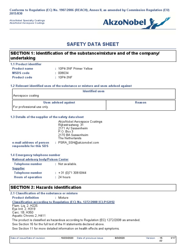 10P4 3NF Primer Yellow SDS PDF Firefighting Personal Protective