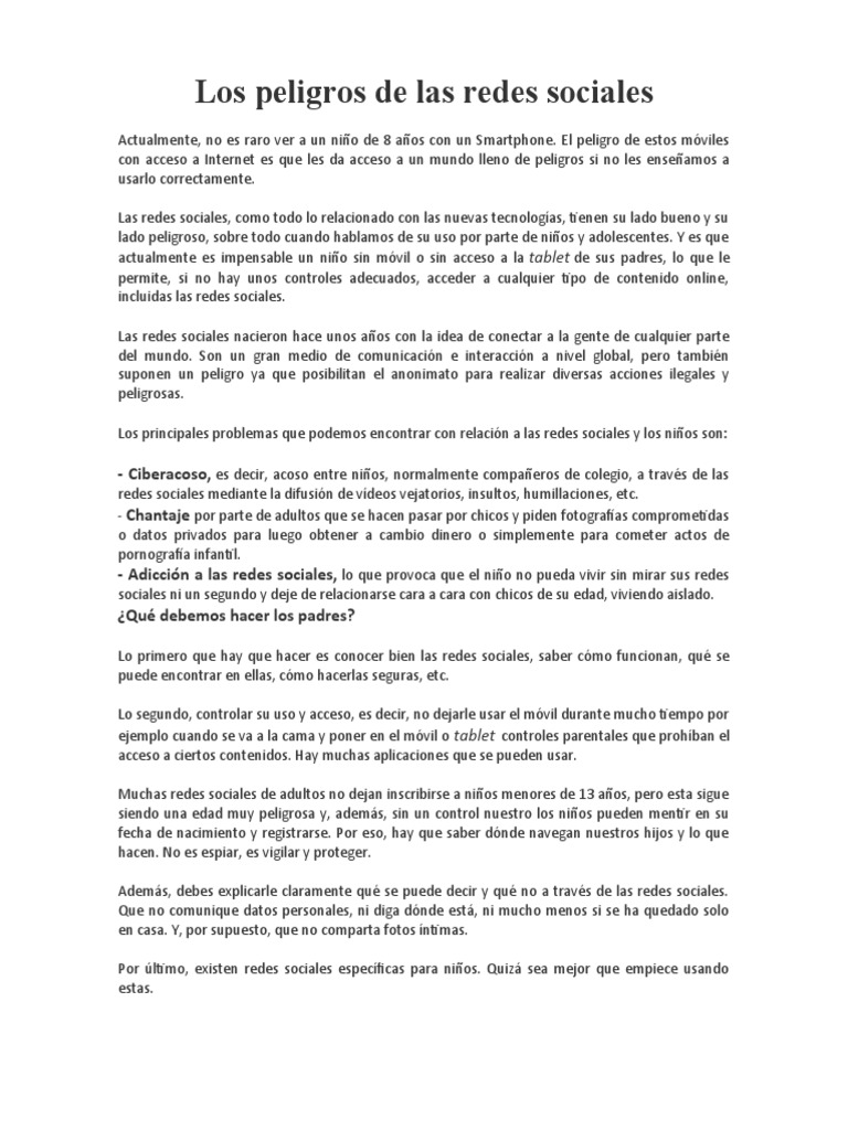 Los Peligros de Las Redes Sociales | PDF | Red social | Acoso cibernético