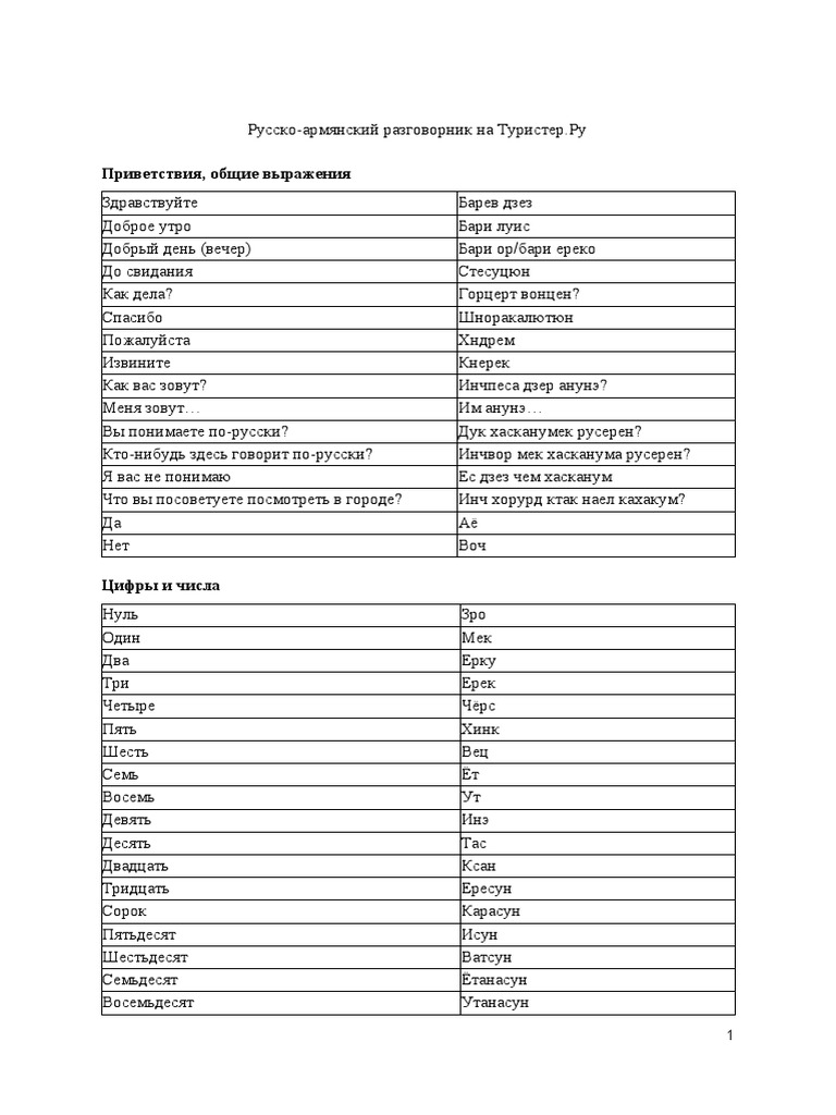 Russko-Armjanskij Razgovornik | PDF