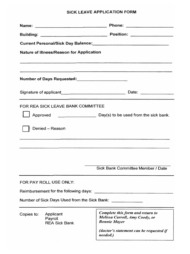 Sick Leave Application Form PDF