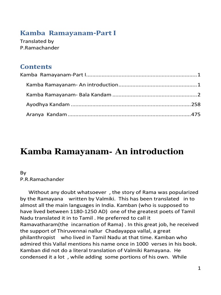Kamba Ramayanam: A Tamil Epic Overview | PDF | Ramayana | Agriculture