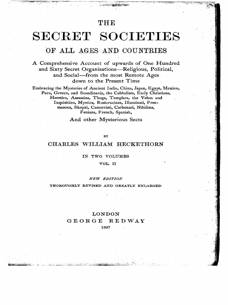 The Secret Societies of All Ages and Countries Vol 2 1897 C Heckethorn ...