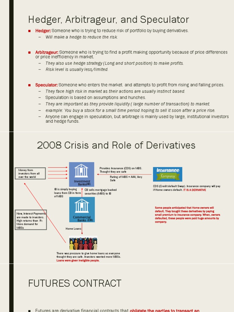 Hedger, Arbitrageur, and Speculator PDF Futures Contract