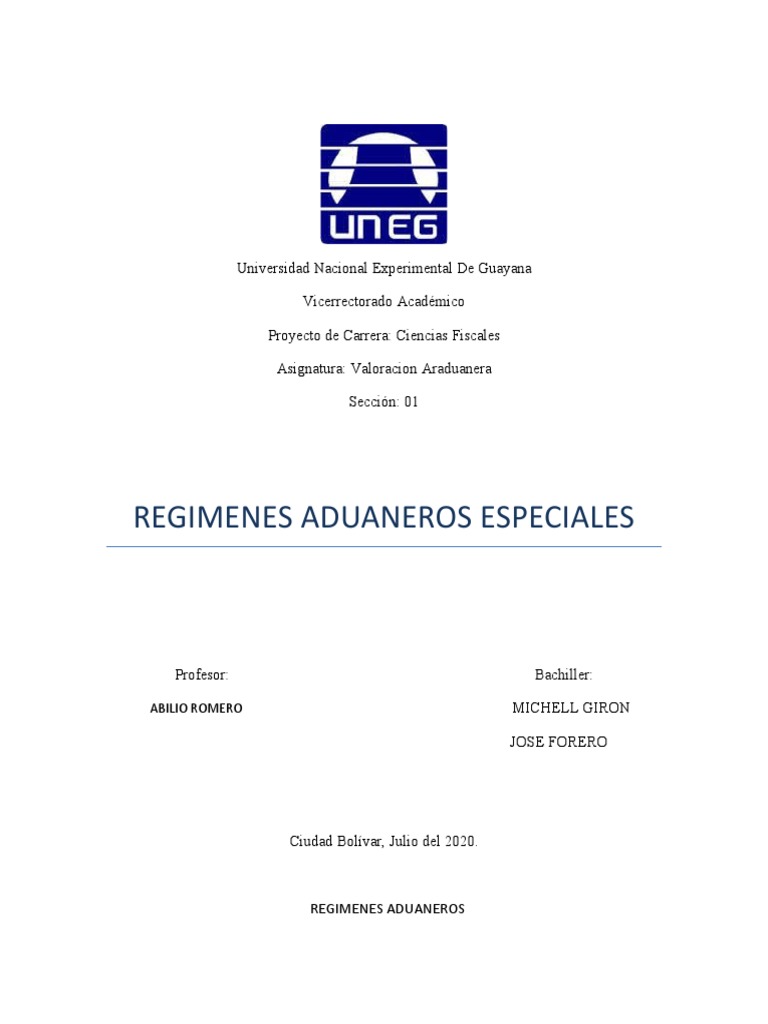 Regímenes Aduaneros Especiales en Venezuela | PDF | aduana | Impuestos