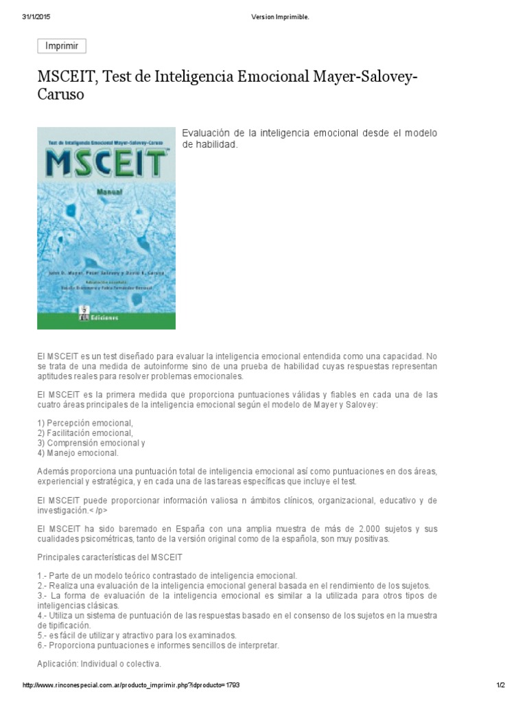 MSCEIT: Test de Inteligencia Emocional | PDF | Inteligencia ...