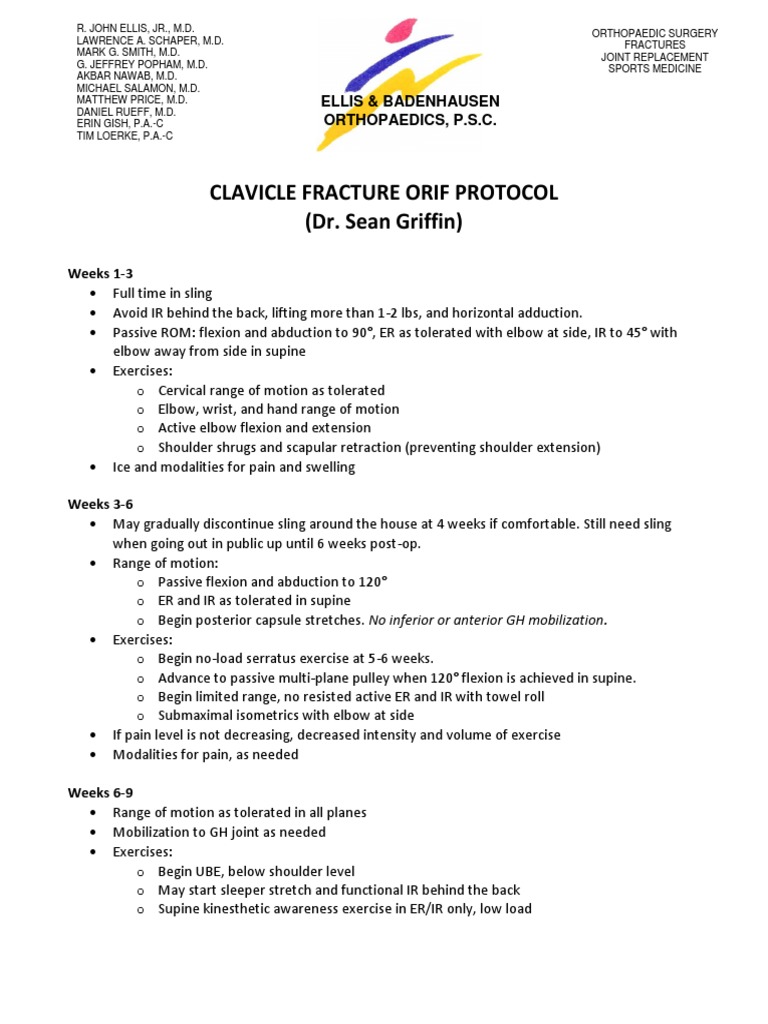 Clavicle Fracture Orif Protocol (Dr. Sean Griffin) Ellis