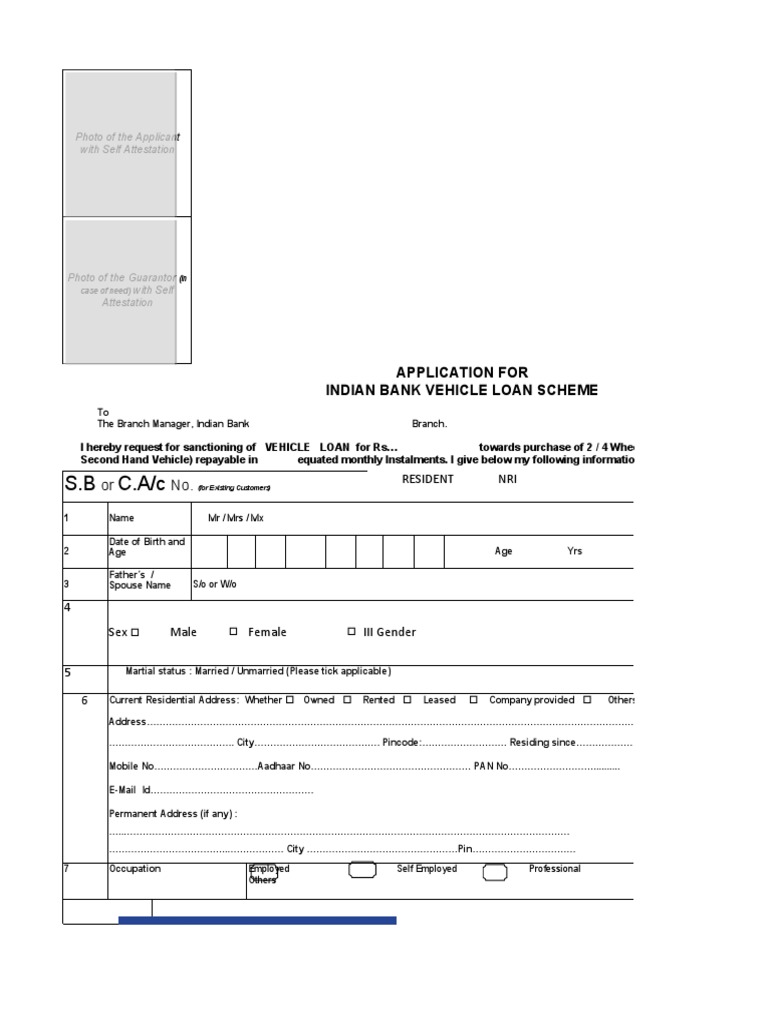 Indian Bank Vehicle Loan Application | PDF | Real Estate Appraisal | Loans