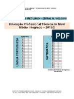 IFMT Gabarito Pós Recurso Edital 022