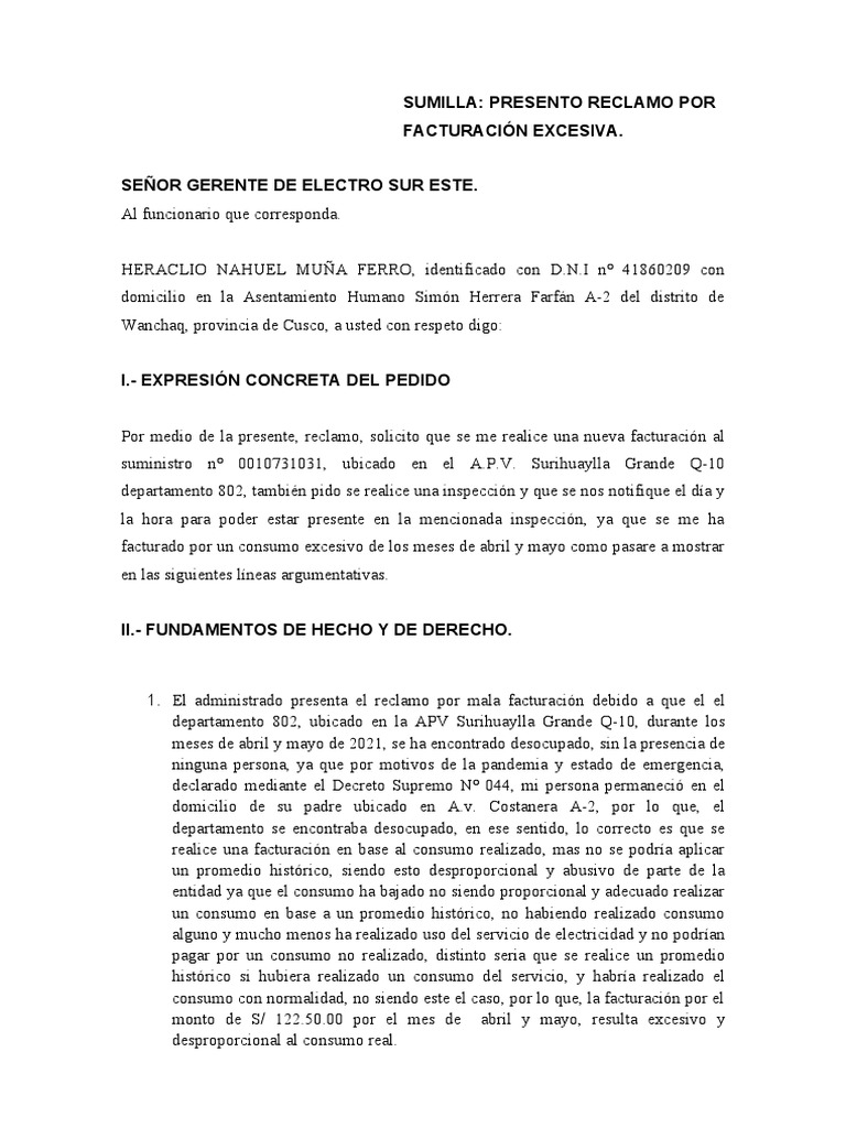 Reclamo por Facturación Excesiva de Luz | PDF | Energía y recursos
