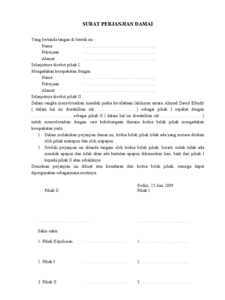 Surat Perjanjian Damai UPLOAD DOCUMENT FILE OR LIKE TO DOWNLOAD IMMEDIATELY.