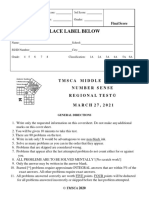 Place Label Below: Tmsca Middle School Number Sense Regional Test© M A R C H 2 7, 2 0 2 1