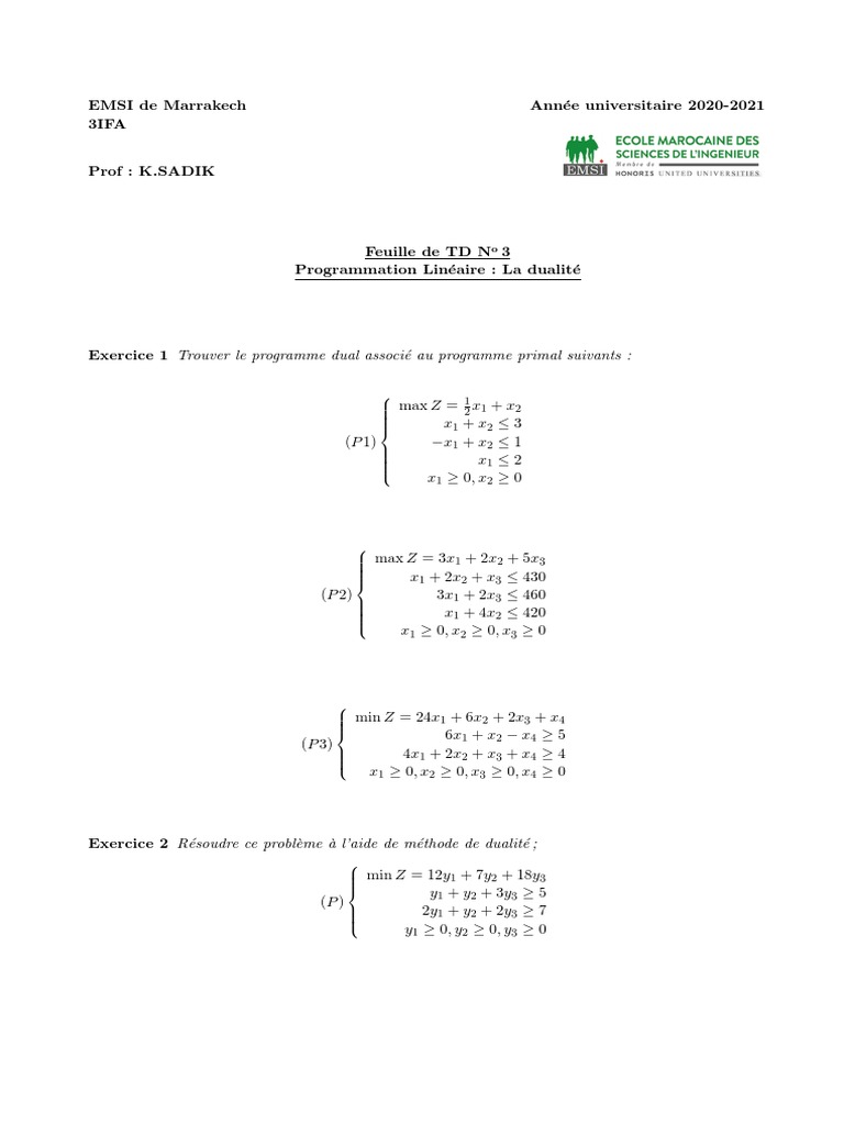 Programmation Linéaire et Dualité 2021 | PDF | Analyse mathématique ...