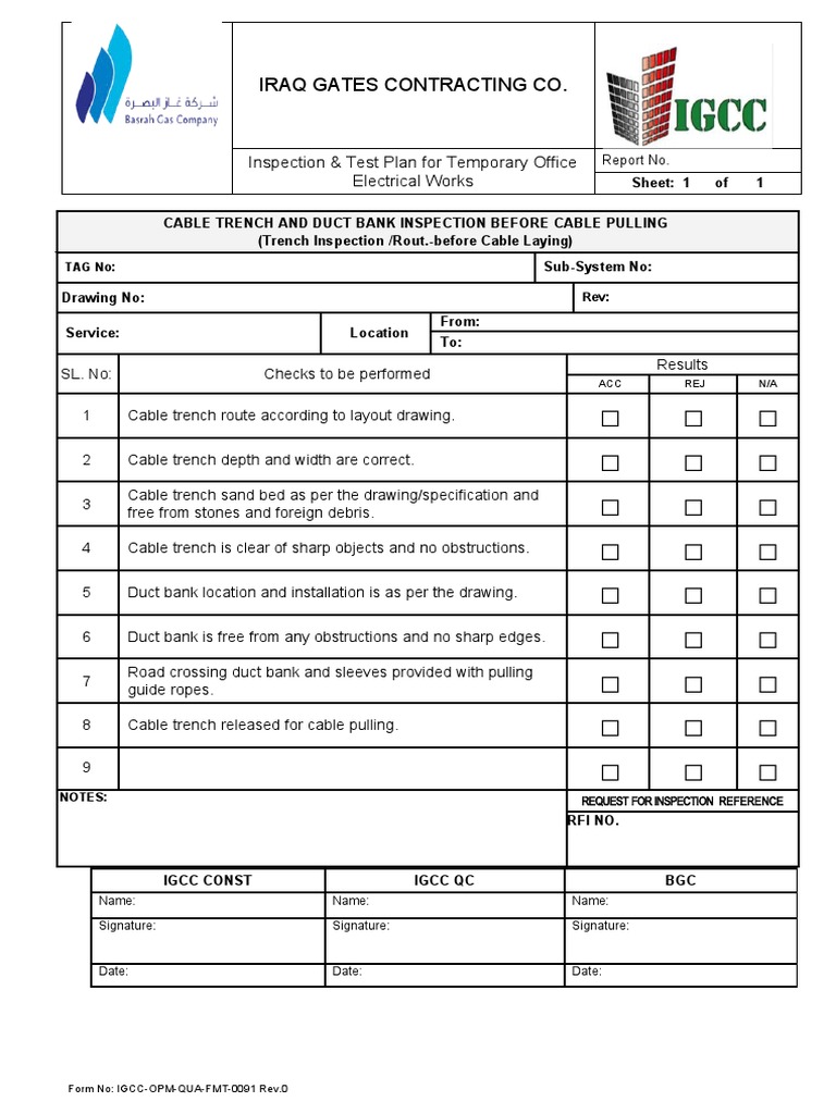 IGCC-OPM-QUA-FMT-0091 Rev.0 - CABLE TRENCH AND DUCT BANK INSPECTION ...