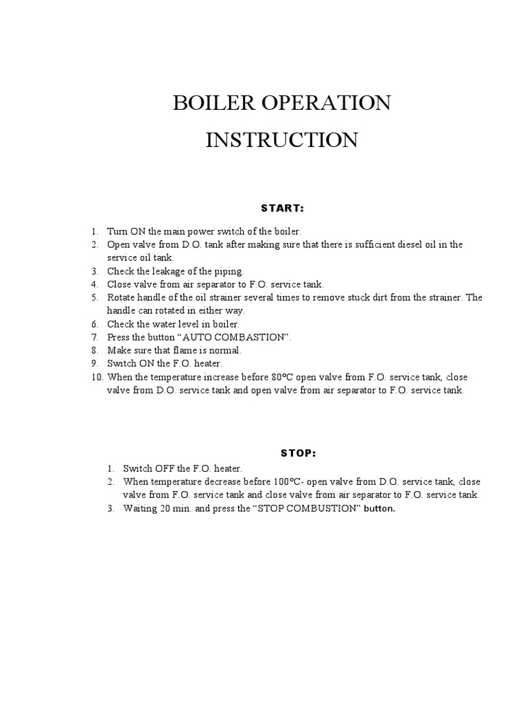 Diesel Boiler Operation Instructions | PDF