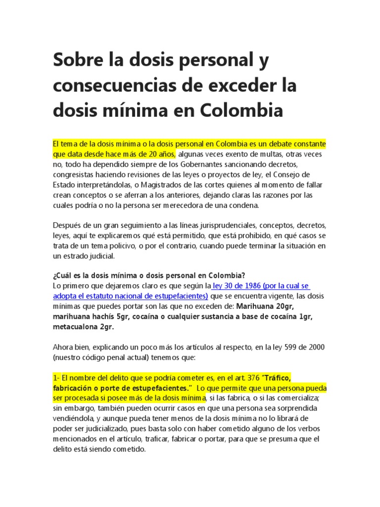 Sobre La Dosis Personal y Consecuencias de Exceder La Dosis Mínima en