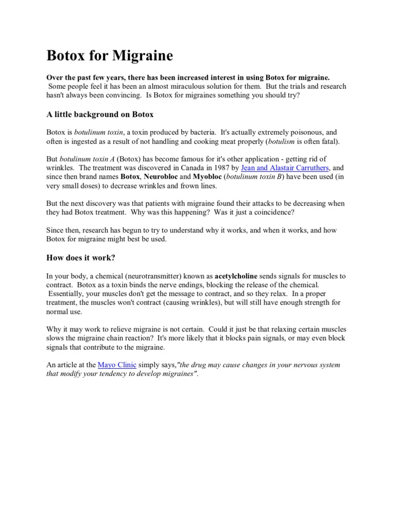 Botox For Migraine | PDF | Botulinum Toxin | Migraine