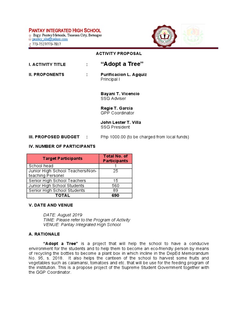 Proposal of Adopt A Tree | PDF | Business