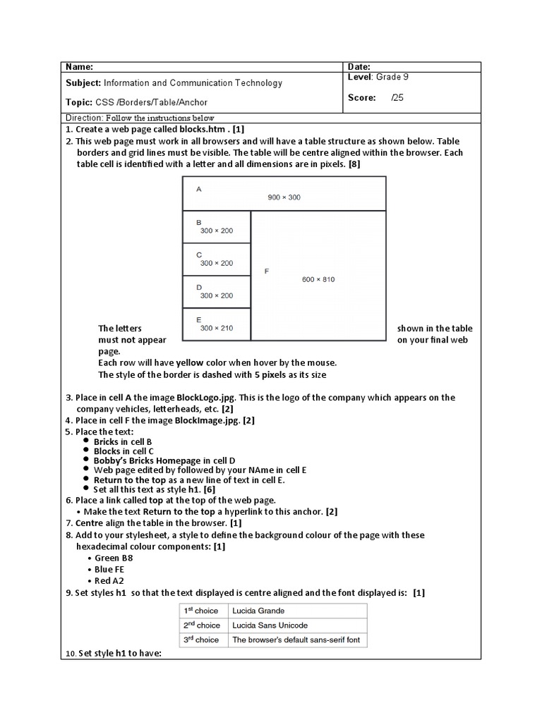 CSS Table Creation Instructions | PDF