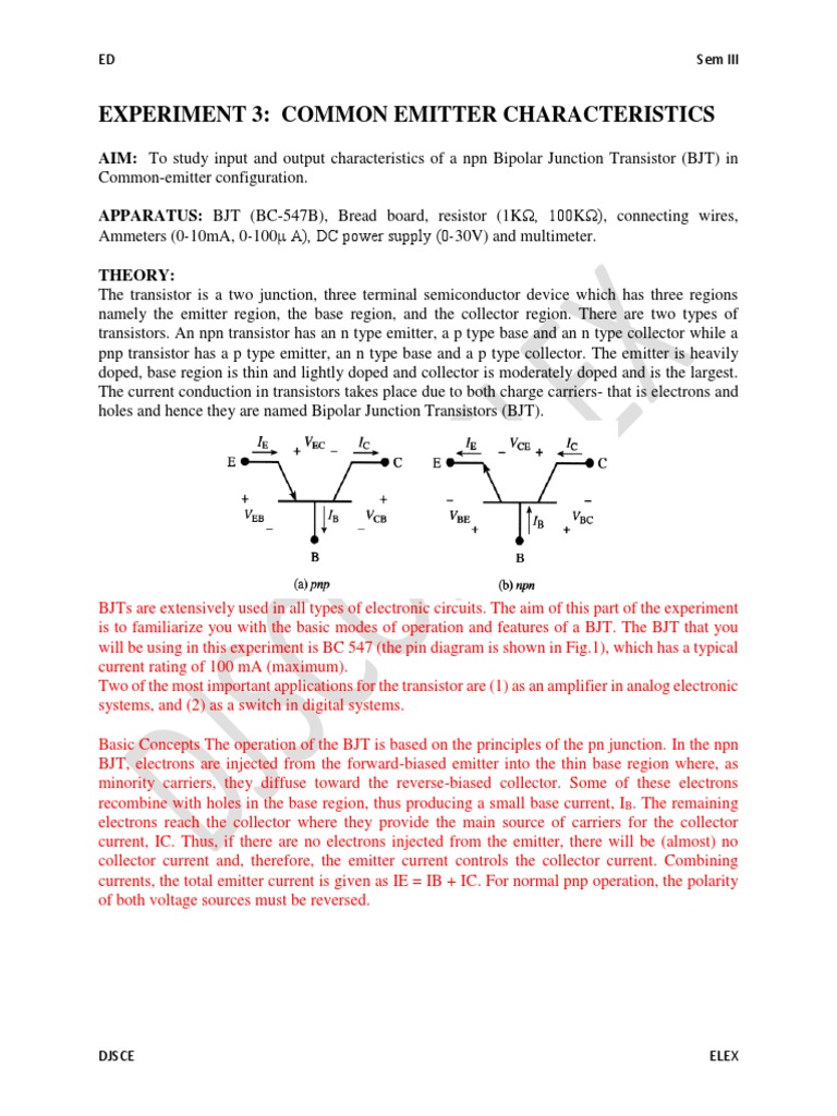 Experiment 3 Common Emitter Characteristics Descargar gratis PDF