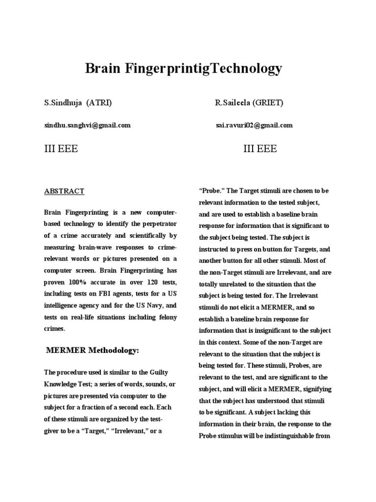 Brain Fingerprinting Technology Explained | PDF | Polygraph | Dna Profiling