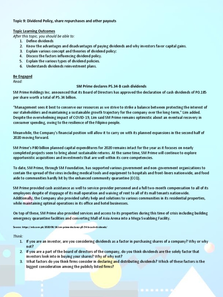 9 Dividend Policy, Share Repurchases and Other Payouts | PDF | Dividend ...