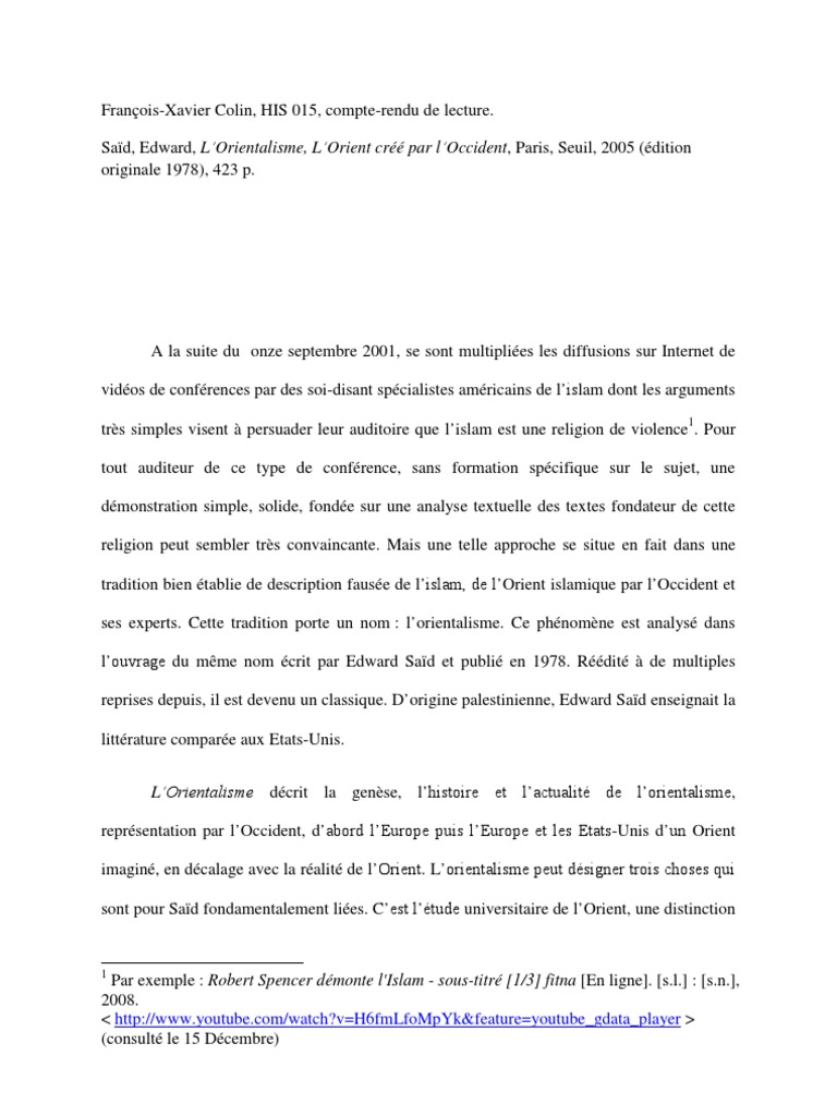 His015 Fxcolin Compte Rendu De Lecture Said Monde - 