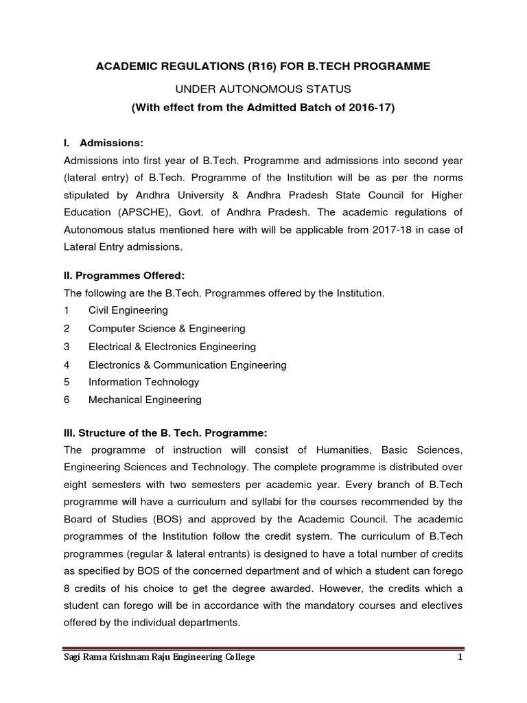 B.Tech Academic Regulations R16 | PDF | Test (Assessment) | Academic Term