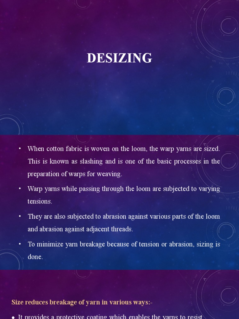 Desizing Processes in Textile Manufacturing | PDF | Starch | Weaving